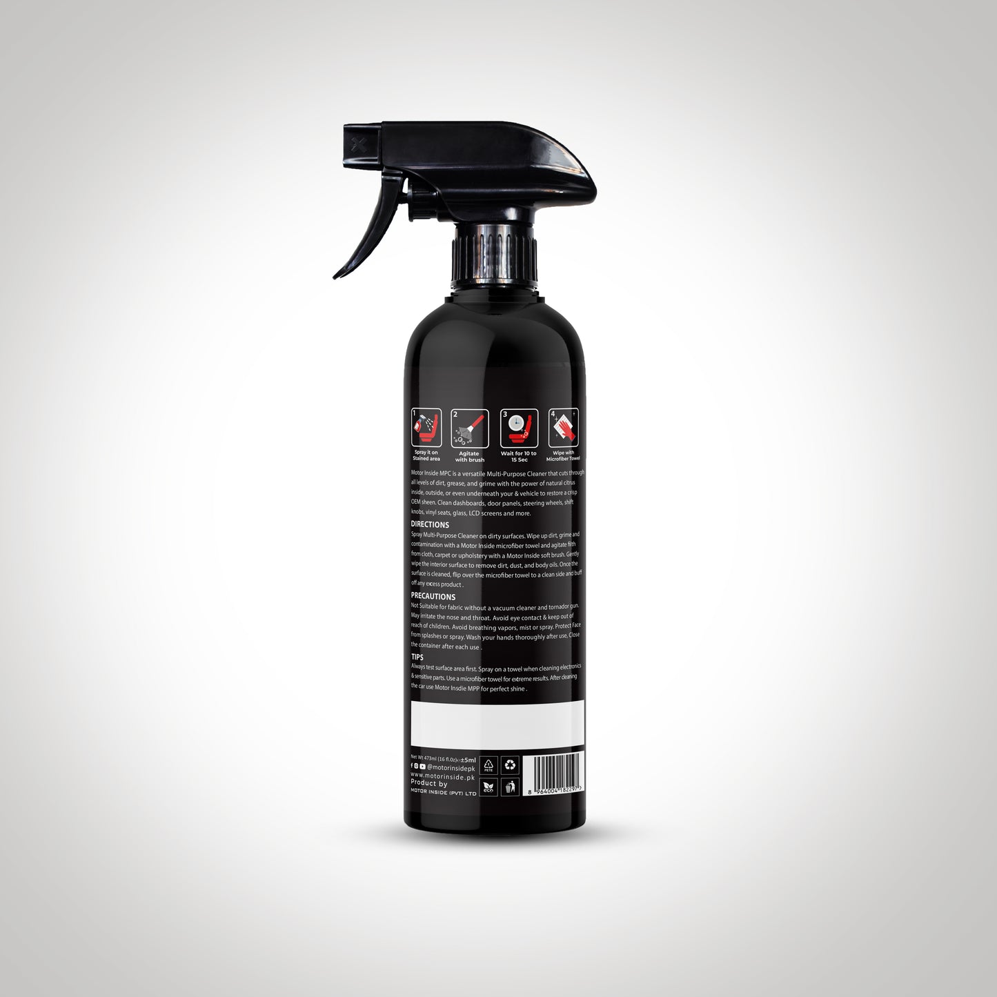 Back side of multi purpose cleaner spray bottle