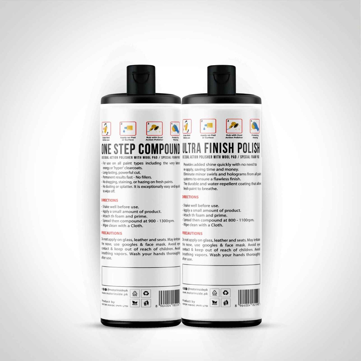 Back side of two step compound set that shows product description, precautions, and directions.