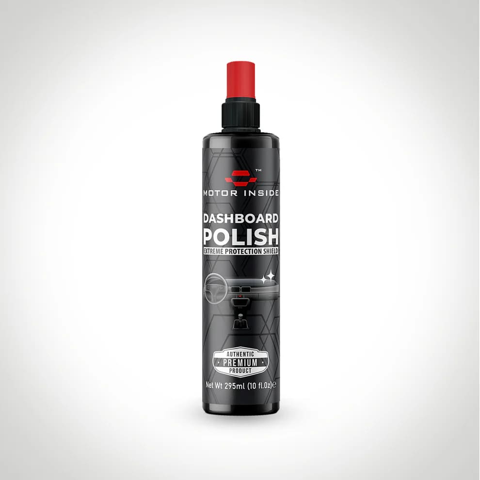 Bottle of Dashboard Polish with a red cap.