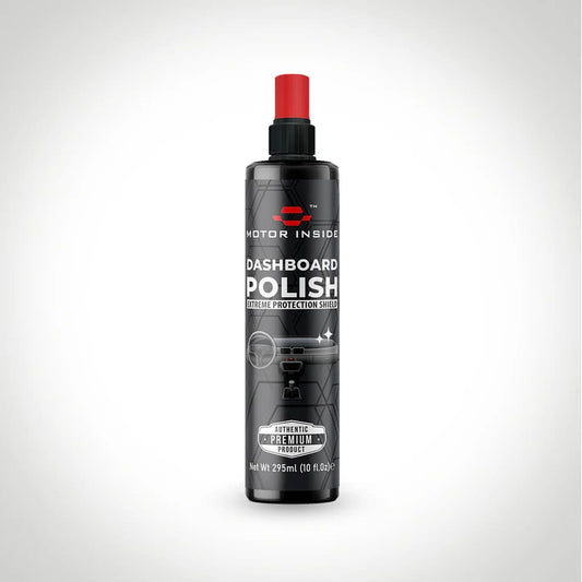 Bottle of Dashboard Polish with a red cap.