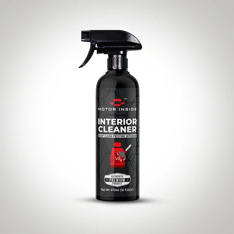 Black spray bottle labeled 'Interior Cleaner'.
