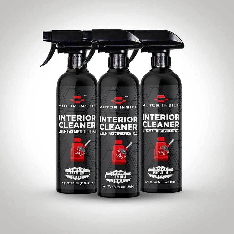 Three bottles of 'Motor Inside' interior cleaner for deep cleaning of car interiors and surfaces