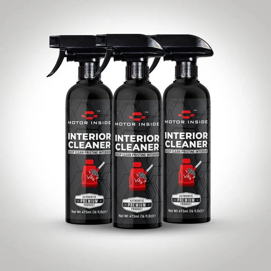 Three bottles of 'Motor Inside' interior cleaner for deep cleaning of car interiors and surfaces