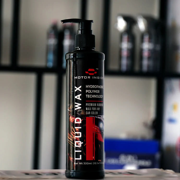 Bottle of Motor Inside Liquid Wax with a blurred background