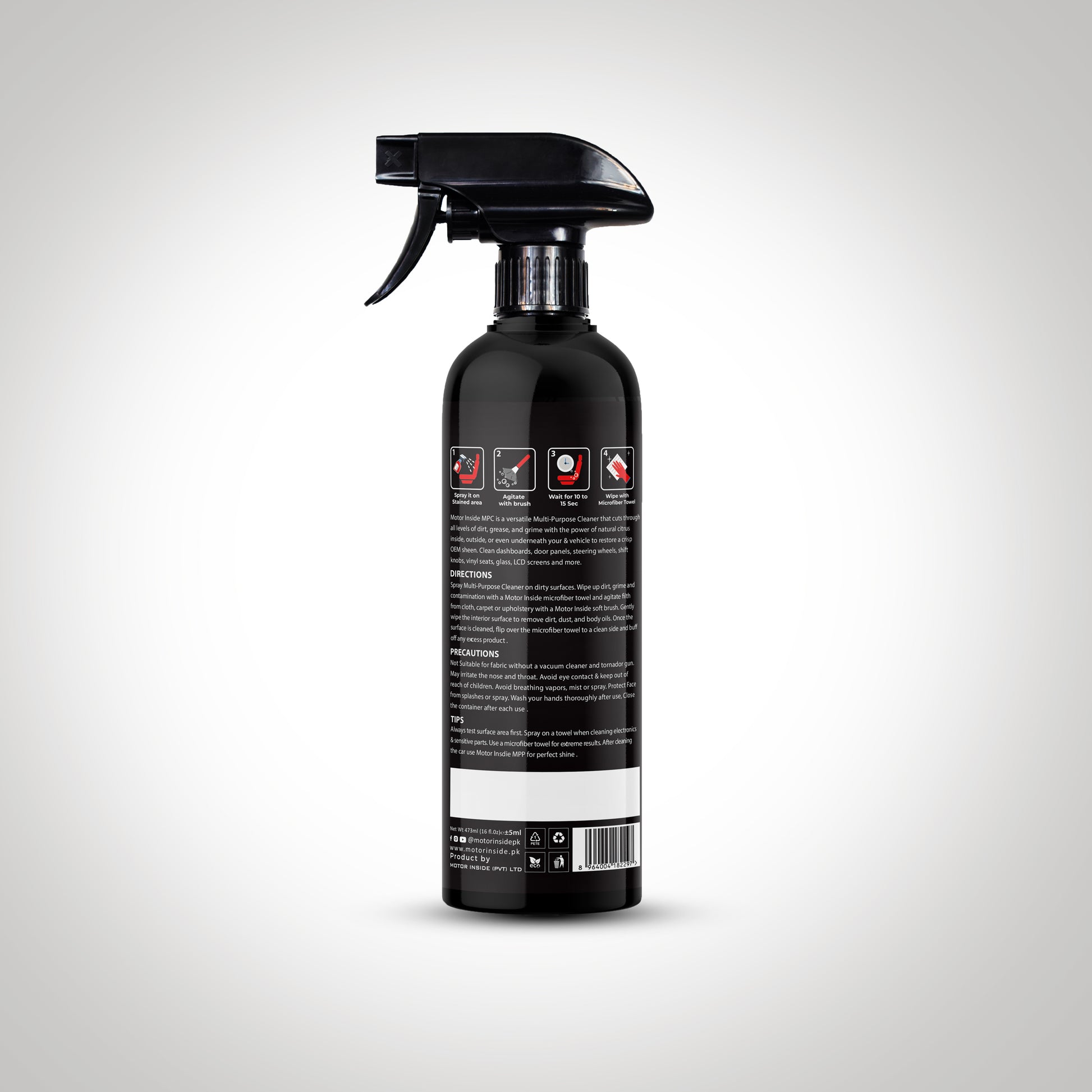 Back side of multi purpose cleaner spray bottle