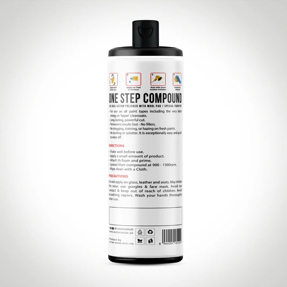 Bottle of 'One Step Compound' with label.
