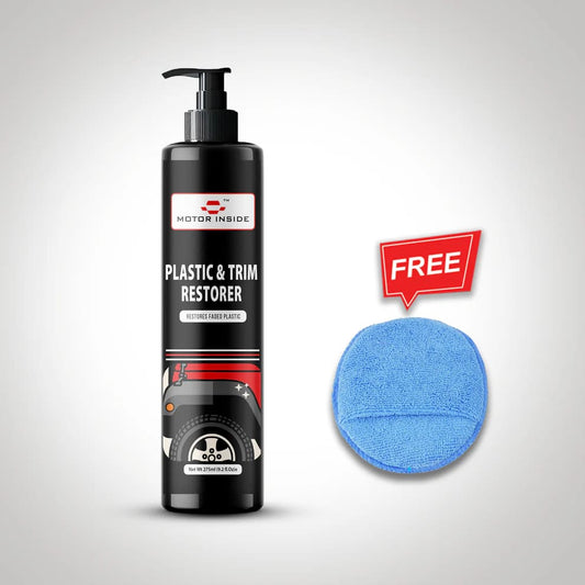 Plastic Restorer bottle with free microfiber pad for car trim and dashboard care