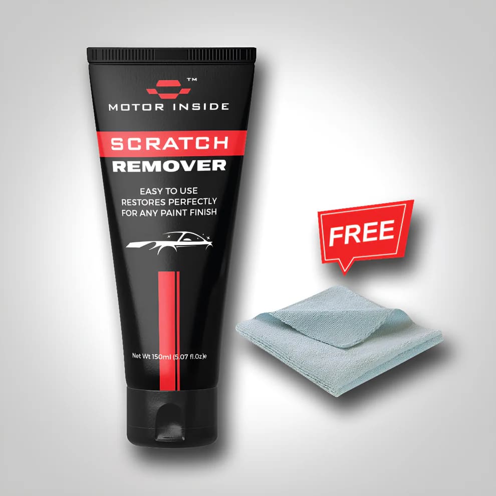 Tube of scratch remover with a free microfiber towel