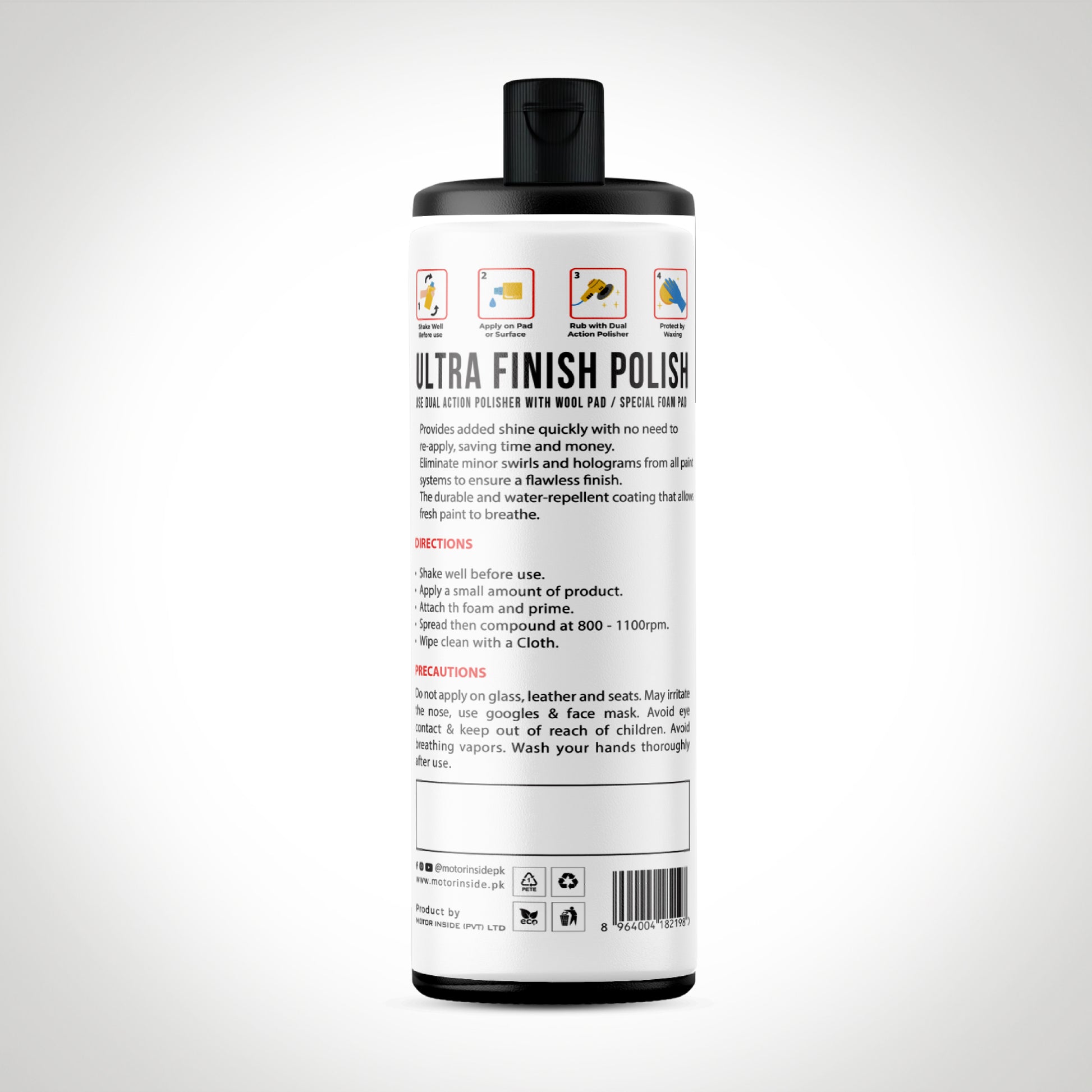 Bottle of Ultra Finish Polish with label.