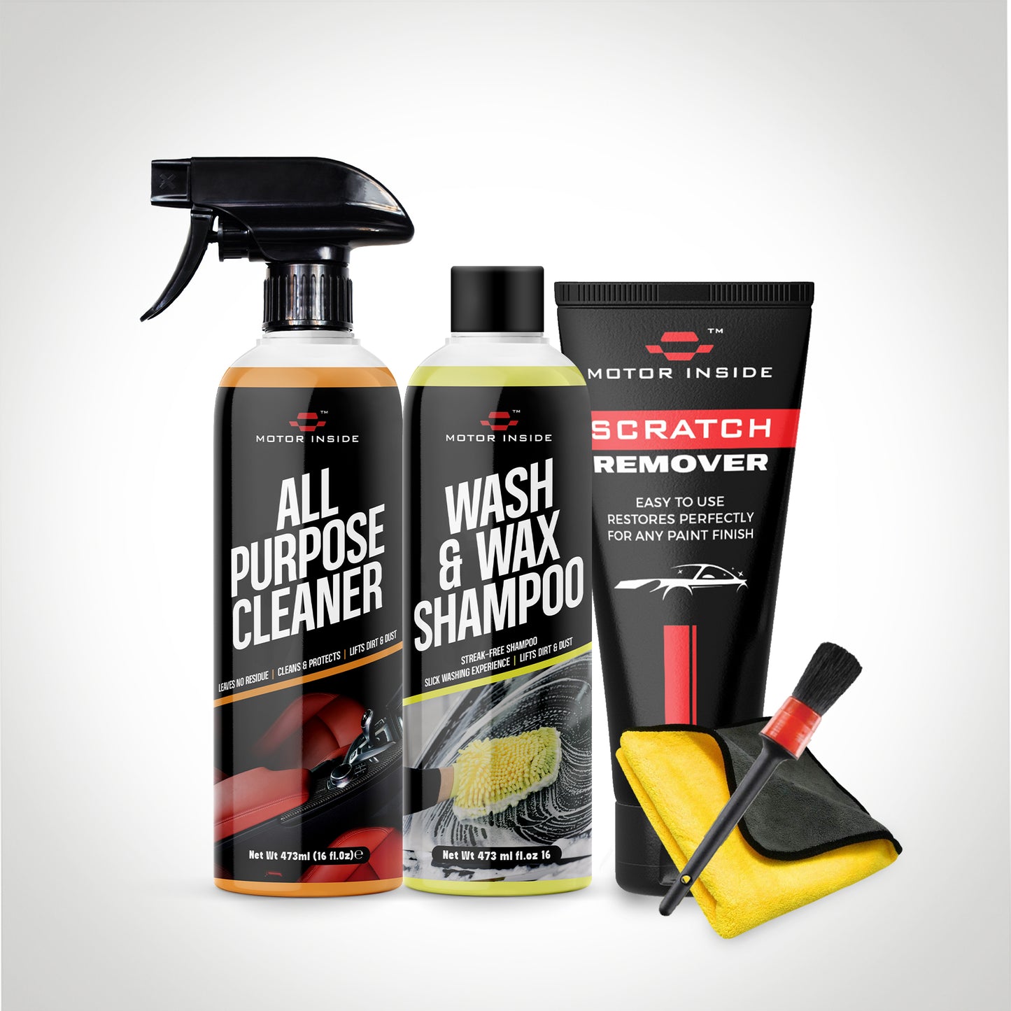 Wash & Wax Shampoo, All Purpose Cleaner, Scratch Remover, Towel and Brush