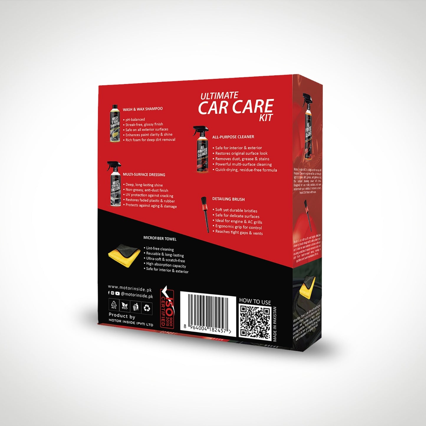 Ultimate Car Care Kit (Wash & Wax Shampoo, All Purpose Cleaner, Multi Surface Dressing, Microfiber Towel, Detailing Brush)