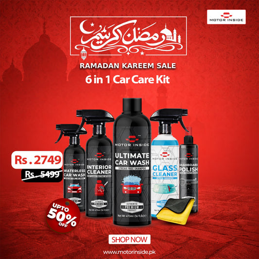 Car Care Kit 6 in 1  ( Interior Cleaner, Ultimate Car Wash, Glass Cleaner, Waterless Car Wash, Dashboard Polish, Microfiber Towel 600 GSM)
