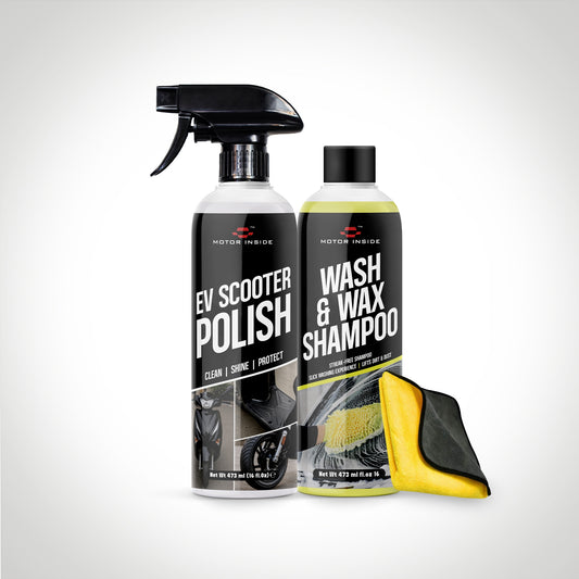 Motor Inside EV Scooter Polish 473ml & Wash & Wax Shampoo 473 ML (Microfiber Towel 600 GSM 40 X 40)