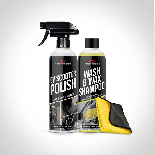 Motor Inside EV Scooter Polish 473ml & Wash & Wax Shampoo 473 ML (Microfiber Towel 600 GSM 40 X 40)